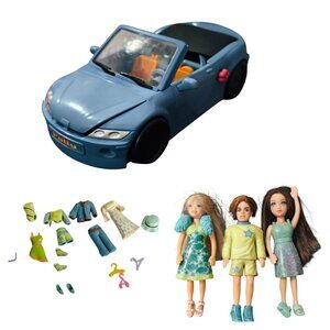 Polly Pocket Blue Convertible Car 3 Dolls Fashion Accessories Shoes 32 pc P17